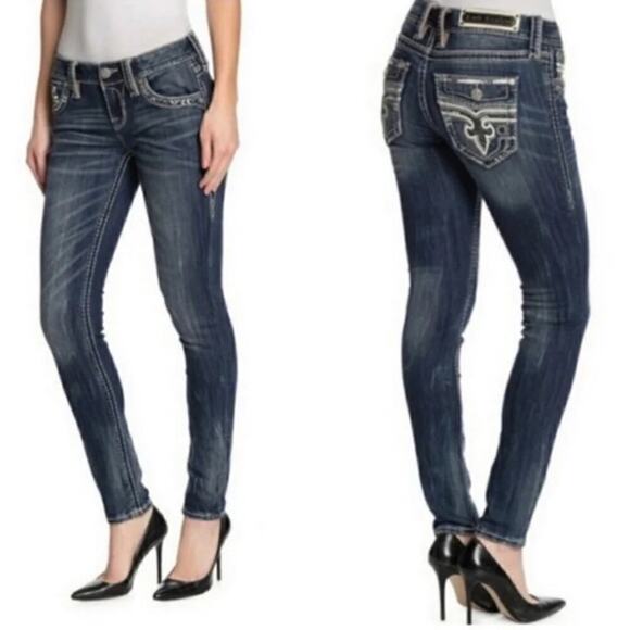 ROCK REVIVAL Kristen Straight Jeans in Dark Blue Women's Size 27  = 3/4 U.S. - Picture 1 of 9